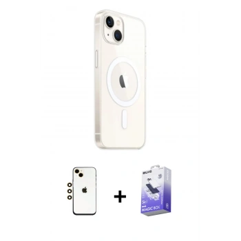 MARSİLYAN™- iPhone 14 Kılıf Ahenk Yansıma Prime - Siyah Bilvis 5in1 5D Magic Hayalet Cam Ekran Koruyucu + Shine Kamera Lens - GD