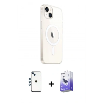 MARSİLYAN™- iPhone 14 Kılıf Ahenk Yansıma Prime - Siyah Bilvis 5in1 5D Magic Hayalet Cam Ekran Koruyucu + Shine Kamera Lens - MI