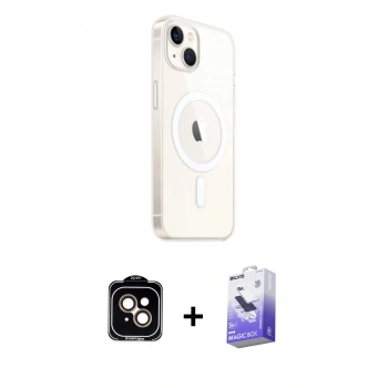 MARSİLYAN™- iPhone 14 Kılıf Ahenk Yansıma Prime - Siyah Bilvis 5in1 5D Magic Hayalet Cam Ekran Koruyucu + PVD Metal Kamera Lens - TU