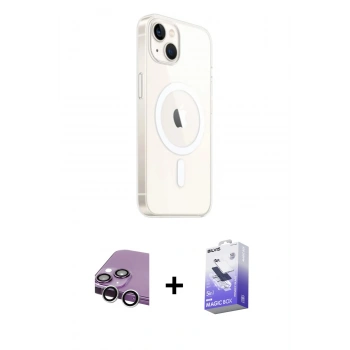 MARSİLYAN™- iPhone 14 Kılıf Ahenk Yansıma Prime - Siyah Bilvis 5in1 5D Magic Hayalet Cam Ekran Koruyucu + Raze Metal Kamera Lens - GS
