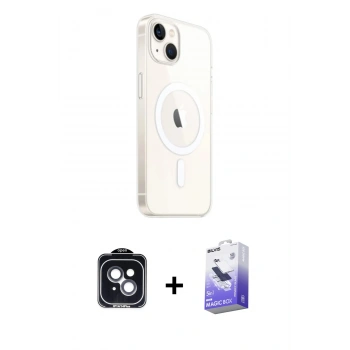 MARSİLYAN™- iPhone 14 Kılıf Ahenk Yansıma Prime - Siyah Bilvis 5in1 5D Magic Hayalet Cam Ekran Koruyucu + PVD Metal Kamera Lens - SH