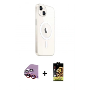 MARSİLYAN™- iPhone 14 Kılıf Ahenk Yansıma Prime - Siyah Buffer Cam Ekran Koruyucu + Raze Metal Kamera Lens - KI
