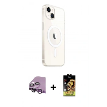 MARSİLYAN™- iPhone 14 Kılıf Ahenk Yansıma Prime - Siyah Buffer Cam Ekran Koruyucu + Raze Metal Kamera Lens - MR
