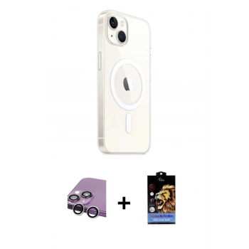 MARSİLYAN™- iPhone 14 Kılıf Ahenk Yansıma Prime - Siyah Buffer Hayalet Cam Ekran Koruyucu + Raze Metal Kamera Lens - GS