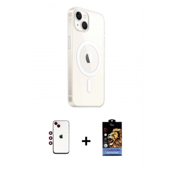 MARSİLYAN™- iPhone 14 Kılıf Ahenk Yansıma Prime - Siyah Buffer Hayalet Cam Ekran Koruyucu + Shine Kamera Lens - KI