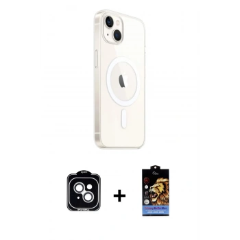 MARSİLYAN™- iPhone 14 Kılıf Ahenk Yansıma Prime - Siyah Buffer Hayalet Cam Ekran Koruyucu + PVD Metal Kamera Lens - GS