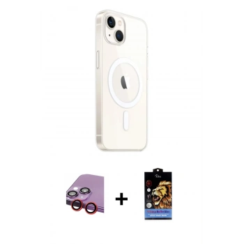 MARSİLYAN™- iPhone 14 Kılıf Ahenk Yansıma Prime - Siyah Buffer Hayalet Cam Ekran Koruyucu + Raze Metal Kamera Lens - KI