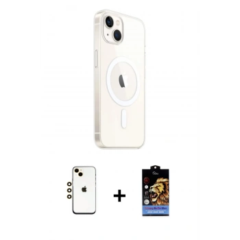 MARSİLYAN™- iPhone 14 Kılıf Ahenk Yansıma Prime - Siyah Buffer Hayalet Cam Ekran Koruyucu + Shine Kamera Lens - GD