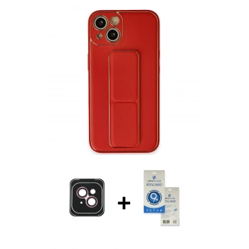 MARSİLYAN™- iPhone 14 Kılıf Akış Doku - Şeffaf Royal Nano Ekran Koruyucu + PVD Metal Kamera Lens - PE