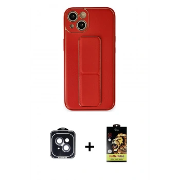 MARSİLYAN™- iPhone 14 Kılıf Akış Doku - Siyah Buffer Cam Ekran Koruyucu + PVD Metal Kamera Lens - SH