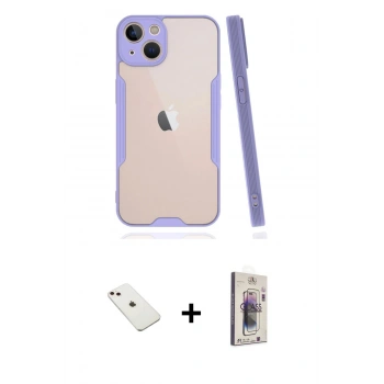 MARSİLYAN™- iPhone 14 Kılıf Atlas Asil Serisi - Siyah Bilvis 3D Cam Ekran Koruyucu + Diamond Kamera Lens - PE