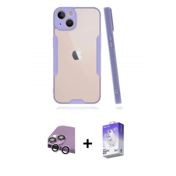 MARSİLYAN™- iPhone 14 Kılıf Atlas Asil Serisi - Siyah Bilvis 5in1 3D Magic Cam Ekran Koruyucu + Raze Metal Kamera Lens - GS