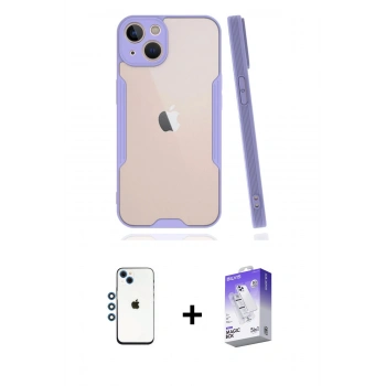 MARSİLYAN™- iPhone 14 Kılıf Atlas Asil Serisi - Siyah Bilvis 5in1 3D Magic Cam Ekran Koruyucu + Shine Kamera Lens - MI