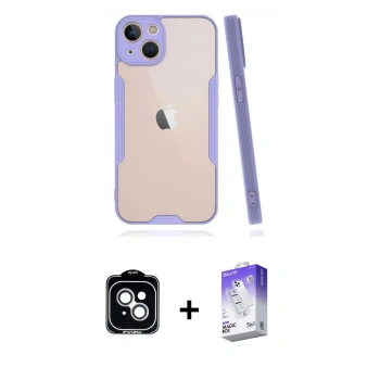 MARSİLYAN™- iPhone 14 Kılıf Atlas Asil Serisi - Siyah Bilvis 5in1 3D Magic Cam Ekran Koruyucu + PVD Metal Kamera Lens - GS