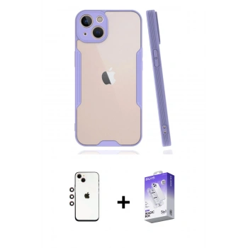 MARSİLYAN™- iPhone 14 Kılıf Atlas Asil Serisi - Siyah Bilvis 5in1 3D Magic Cam Ekran Koruyucu + Shine Kamera Lens - GI