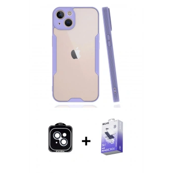 MARSİLYAN™- iPhone 14 Kılıf Atlas Asil Serisi - Siyah Bilvis 5in1 5D Magic Hayalet Cam Ekran Koruyucu + PVD Metal Kamera Lens - MI