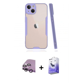 MARSİLYAN™- iPhone 14 Kılıf Atlas Asil Serisi - Siyah Bilvis 5in1 5D Magic Hayalet Cam Ekran Koruyucu + Raze Metal Kamera Lens - MR