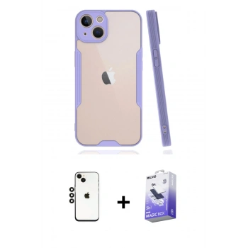 MARSİLYAN™- iPhone 14 Kılıf Atlas Asil Serisi - Siyah Bilvis 5in1 5D Magic Hayalet Cam Ekran Koruyucu + Shine Kamera Lens - SH