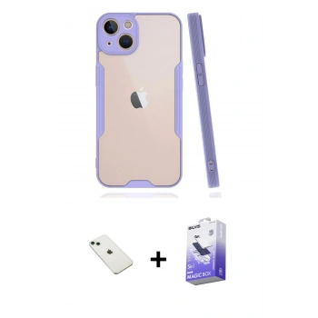 MARSİLYAN™- iPhone 14 Kılıf Atlas Asil Serisi - Siyah Bilvis 5in1 5D Magic Hayalet Cam Ekran Koruyucu + Diamond Kamera Lens - YL