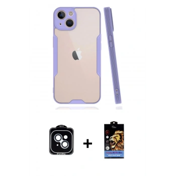MARSİLYAN™- iPhone 14 Kılıf Atlas Asil Serisi - Siyah Buffer Hayalet Cam Ekran Koruyucu + PVD Metal Kamera Lens - MI