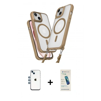 MARSİLYAN™- iPhone 14 Kılıf Atlas Doku Koleksiyonu - Şeffaf Pasifik Cam Ekran Koruyucu + Shine Kamera Lens - MI