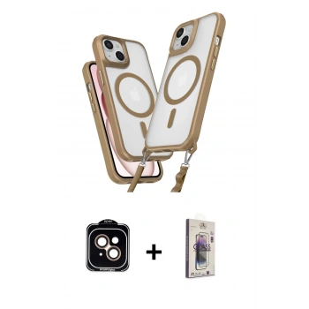 MARSİLYAN™- iPhone 14 Kılıf Atlas Doku Koleksiyonu - Siyah Bilvis 3D Cam Ekran Koruyucu + PVD Metal Kamera Lens - TU