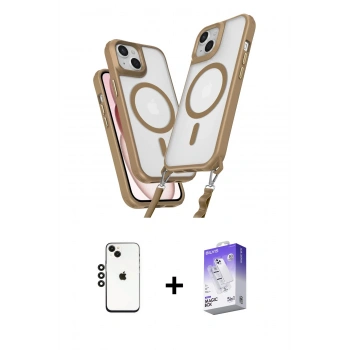 MARSİLYAN™- iPhone 14 Kılıf Atlas Doku Koleksiyonu - Siyah Bilvis 5in1 3D Magic Cam Ekran Koruyucu + Shine Kamera Lens - SH