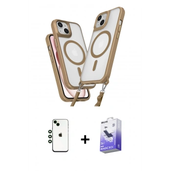 MARSİLYAN™- iPhone 14 Kılıf Atlas Doku Koleksiyonu - Siyah Bilvis 5in1 5D Magic Hayalet Cam Ekran Koruyucu + Shine Kamera Lens - YL
