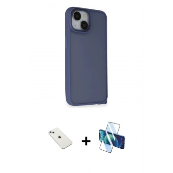 MARSİLYAN™- iPhone 14 Kılıf Atlas Form - Siyah 3D Antistatik Cam Ekran Koruyucu + Diamond Kamera Lens - SABE