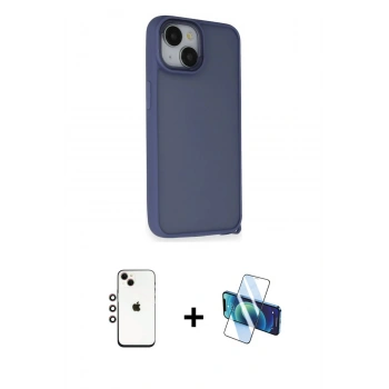 MARSİLYAN™- iPhone 14 Kılıf Atlas Form - Siyah 3D Antistatik Cam Ekran Koruyucu + Shine Kamera Lens - GI