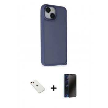 MARSİLYAN™- iPhone 14 Kılıf Atlas Form - Siyah 3D Antistatik Hayalet Cam Ekran Koruyucu + Diamond Kamera Lens - KI