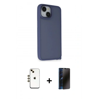 MARSİLYAN™- iPhone 14 Kılıf Atlas Form - Siyah 3D Antistatik Hayalet Cam Ekran Koruyucu + Shine Kamera Lens - GD