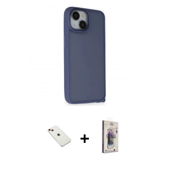 MARSİLYAN™- iPhone 14 Kılıf Atlas Form - Siyah Bilvis 3D Cam Ekran Koruyucu + Diamond Kamera Lens - KI