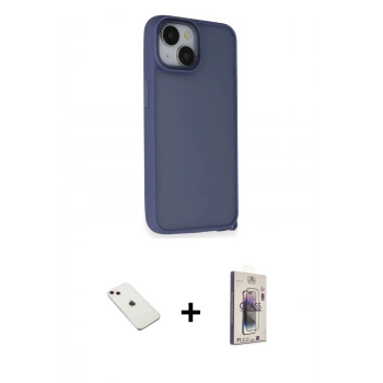 MARSİLYAN™- iPhone 14 Kılıf Atlas Form - Siyah Bilvis 3D Cam Ekran Koruyucu + Diamond Kamera Lens - PE