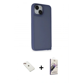 MARSİLYAN™- iPhone 14 Kılıf Atlas Form - Siyah Bilvis 3D Mat Cam Ekran Koruyucu + Diamond Kamera Lens - KI