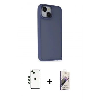 MARSİLYAN™- iPhone 14 Kılıf Atlas Form - Siyah Bilvis 3D Mat Cam Ekran Koruyucu + Shine Kamera Lens - YL