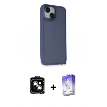 MARSİLYAN™- iPhone 14 Kılıf Atlas Form - Siyah Bilvis 5in1 3D Magic Cam Ekran Koruyucu + PVD Metal Kamera Lens - TU