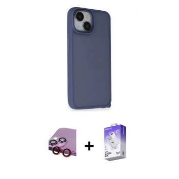 MARSİLYAN™- iPhone 14 Kılıf Atlas Form - Siyah Bilvis 5in1 3D Magic Cam Ekran Koruyucu + Raze Metal Kamera Lens - KI