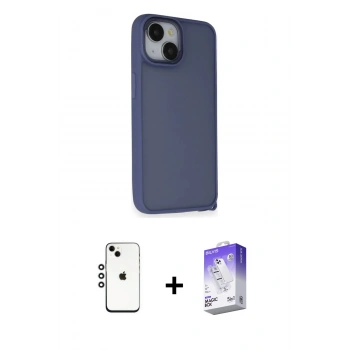 MARSİLYAN™- iPhone 14 Kılıf Atlas Form - Siyah Bilvis 5in1 3D Magic Cam Ekran Koruyucu + Shine Kamera Lens - GS