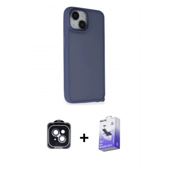 MARSİLYAN™- iPhone 14 Kılıf Atlas Form - Siyah Bilvis 5in1 5D Magic Hayalet Cam Ekran Koruyucu + PVD Metal Kamera Lens - SH