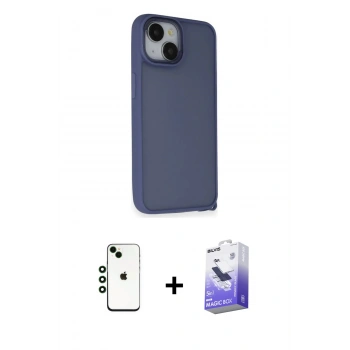 MARSİLYAN™- iPhone 14 Kılıf Atlas Form - Siyah Bilvis 5in1 5D Magic Hayalet Cam Ekran Koruyucu + Shine Kamera Lens - YL