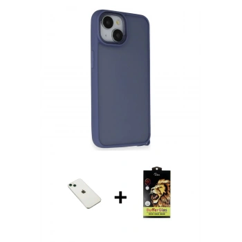 MARSİLYAN™- iPhone 14 Kılıf Atlas Form - Siyah Buffer Cam Ekran Koruyucu + Diamond Kamera Lens - YL