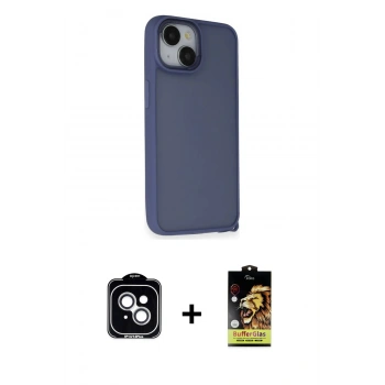 MARSİLYAN™- iPhone 14 Kılıf Atlas Form - Siyah Buffer Cam Ekran Koruyucu + PVD Metal Kamera Lens - GS
