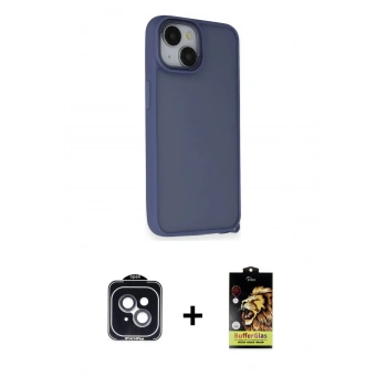 MARSİLYAN™- iPhone 14 Kılıf Atlas Form - Siyah Buffer Cam Ekran Koruyucu + PVD Metal Kamera Lens - SH