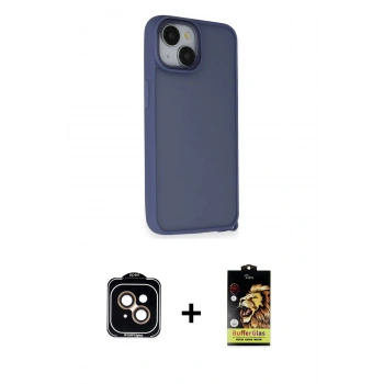 MARSİLYAN™- iPhone 14 Kılıf Atlas Form - Siyah Buffer Cam Ekran Koruyucu + PVD Metal Kamera Lens - TU