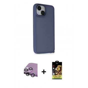 MARSİLYAN™- iPhone 14 Kılıf Atlas Form - Siyah Buffer Cam Ekran Koruyucu + Raze Metal Kamera Lens - GS