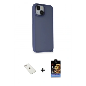 MARSİLYAN™- iPhone 14 Kılıf Atlas Form - Siyah Buffer Hayalet Cam Ekran Koruyucu + Diamond Kamera Lens - PE