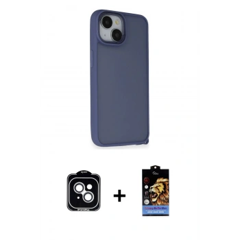MARSİLYAN™- iPhone 14 Kılıf Atlas Form - Siyah Buffer Hayalet Cam Ekran Koruyucu + PVD Metal Kamera Lens - GS