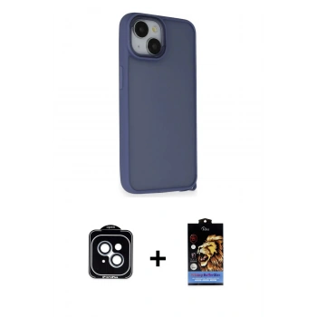 MARSİLYAN™- iPhone 14 Kılıf Atlas Form - Siyah Buffer Hayalet Cam Ekran Koruyucu + PVD Metal Kamera Lens - MI