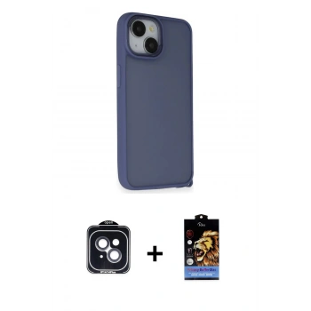 MARSİLYAN™- iPhone 14 Kılıf Atlas Form - Siyah Buffer Hayalet Cam Ekran Koruyucu + PVD Metal Kamera Lens - SH